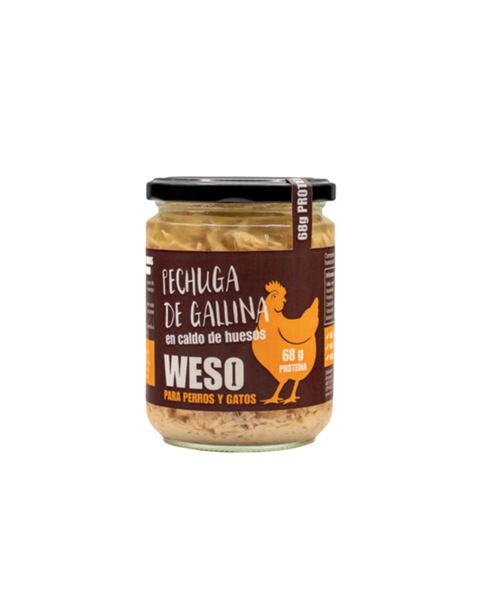 Pechuga de gallina en caldo de huesos